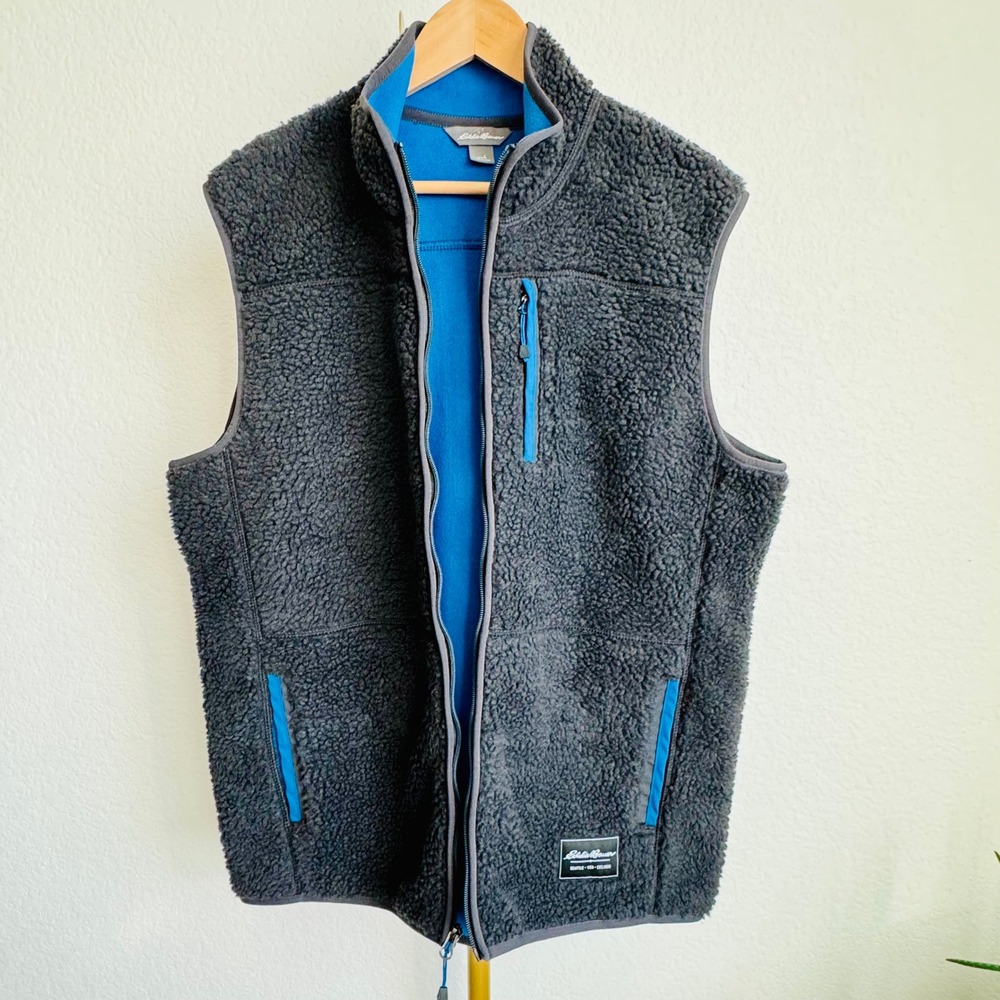 Gray Sherpa Fleece Vest Chilali Full Zip L Outdoor Hiking Layering Cabincore